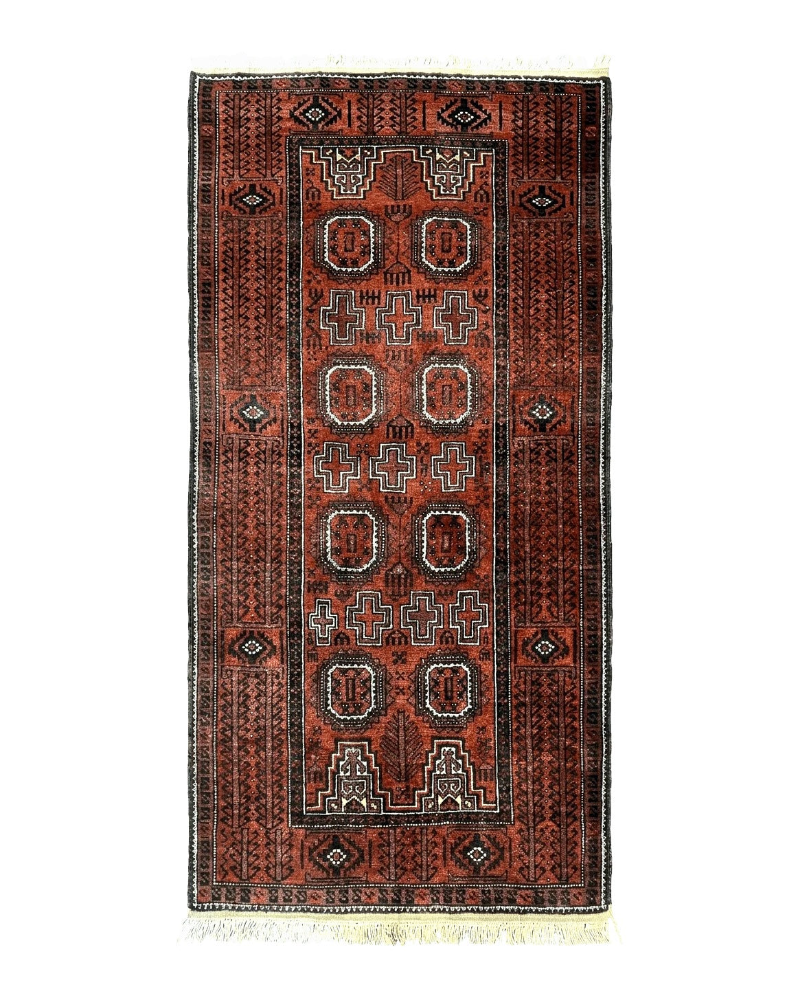 Antique Persian Turkoman Rug 3x6, Wool Tribal Handmade Carpet, Red and Black by Jewel Rugs