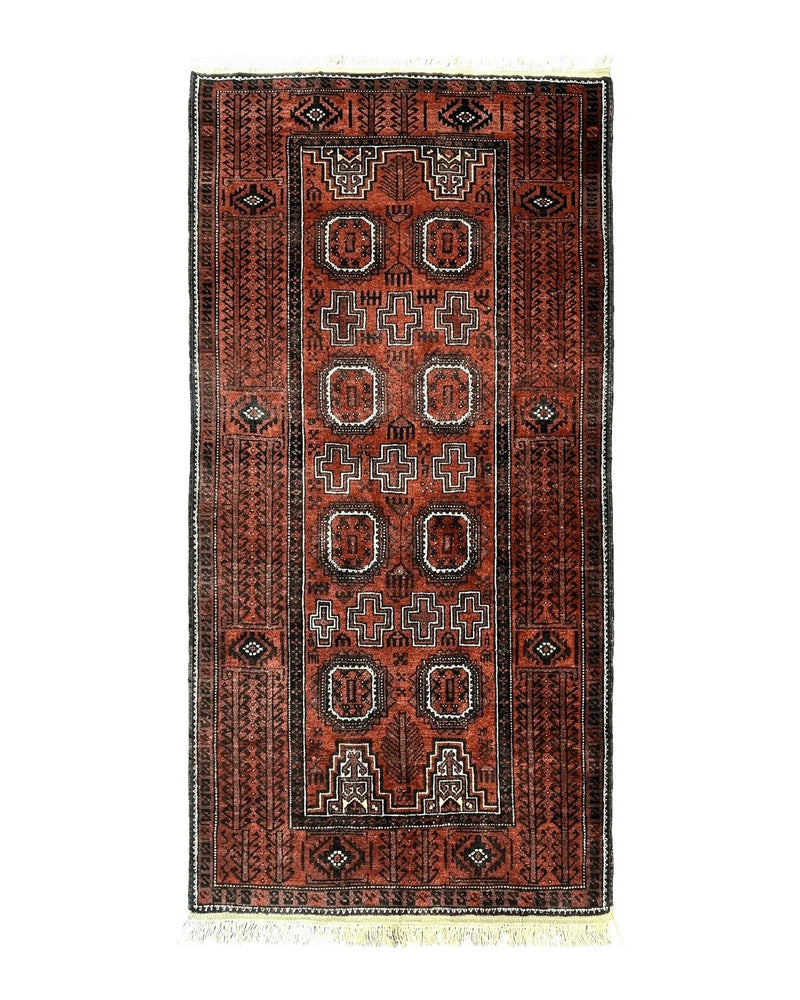 Antique Persian Turkoman Rug 3x6, Wool Tribal Handmade Carpet, Red and Black by Jewel Rugs