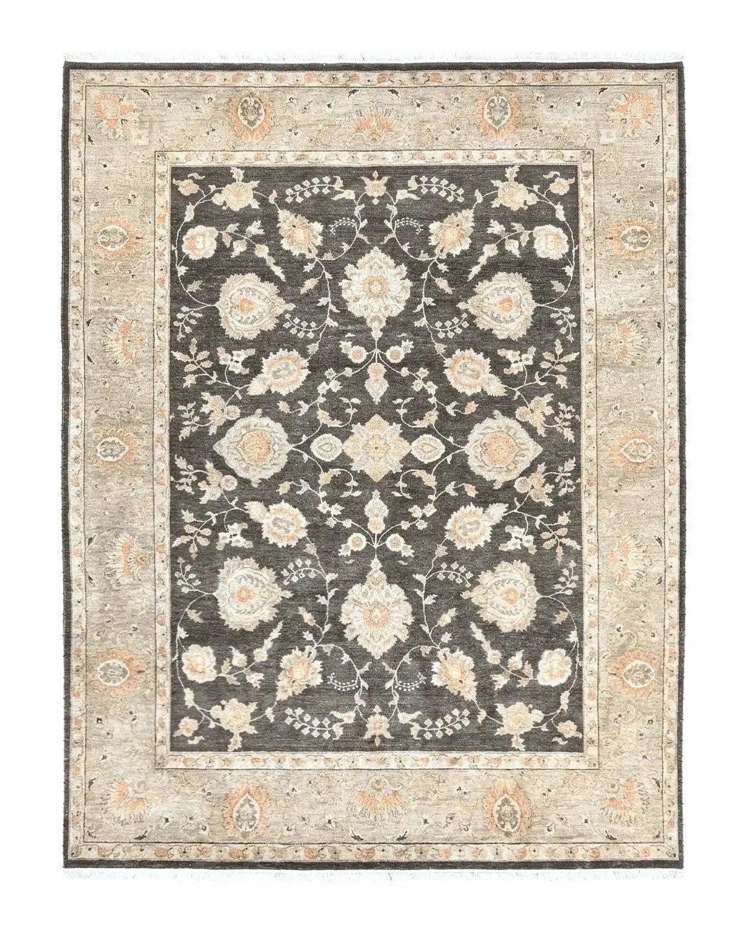 Indo Persian Rug 9x12, Sultanabad Indian Carpet, Dark Brown, Hand Knotted Vintage Wool Rug by Jewel Rugs
