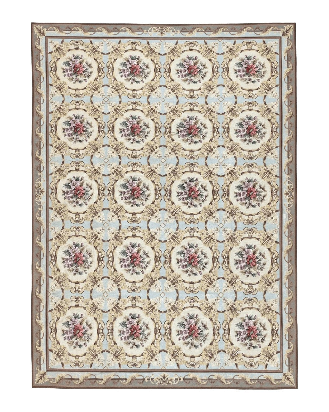 Chinese Needlepoint Rug 8x11, Handmade Wool Needlepoint Carpet, Vintage, Sky Blue by Jewel Rugs