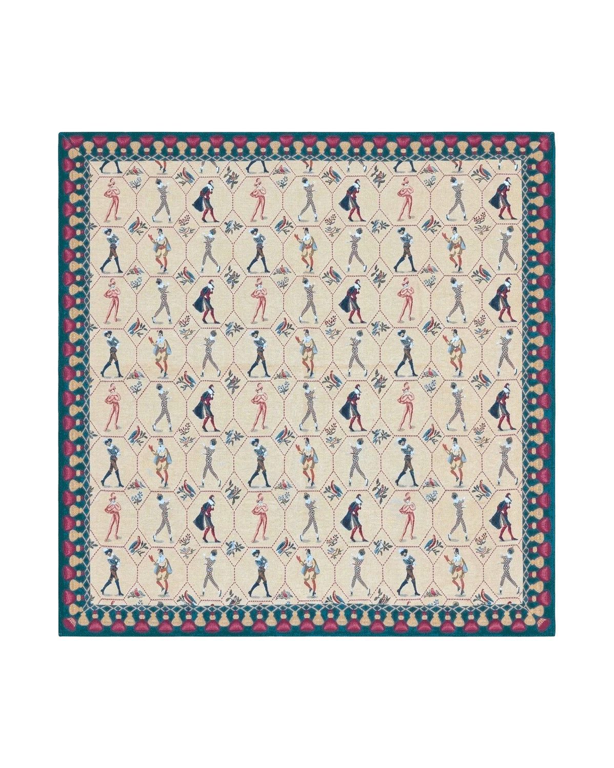 Square Tapestry 5x5, Wall Hanging, Human Pictorials, Court Jesters, Vintage by Jewel Rugs