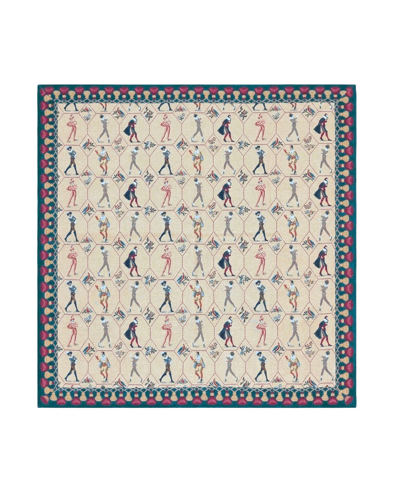 Square Tapestry 5x5, Wall Hanging, Human Pictorials, Court Jesters, Vintage by Jewel Rugs