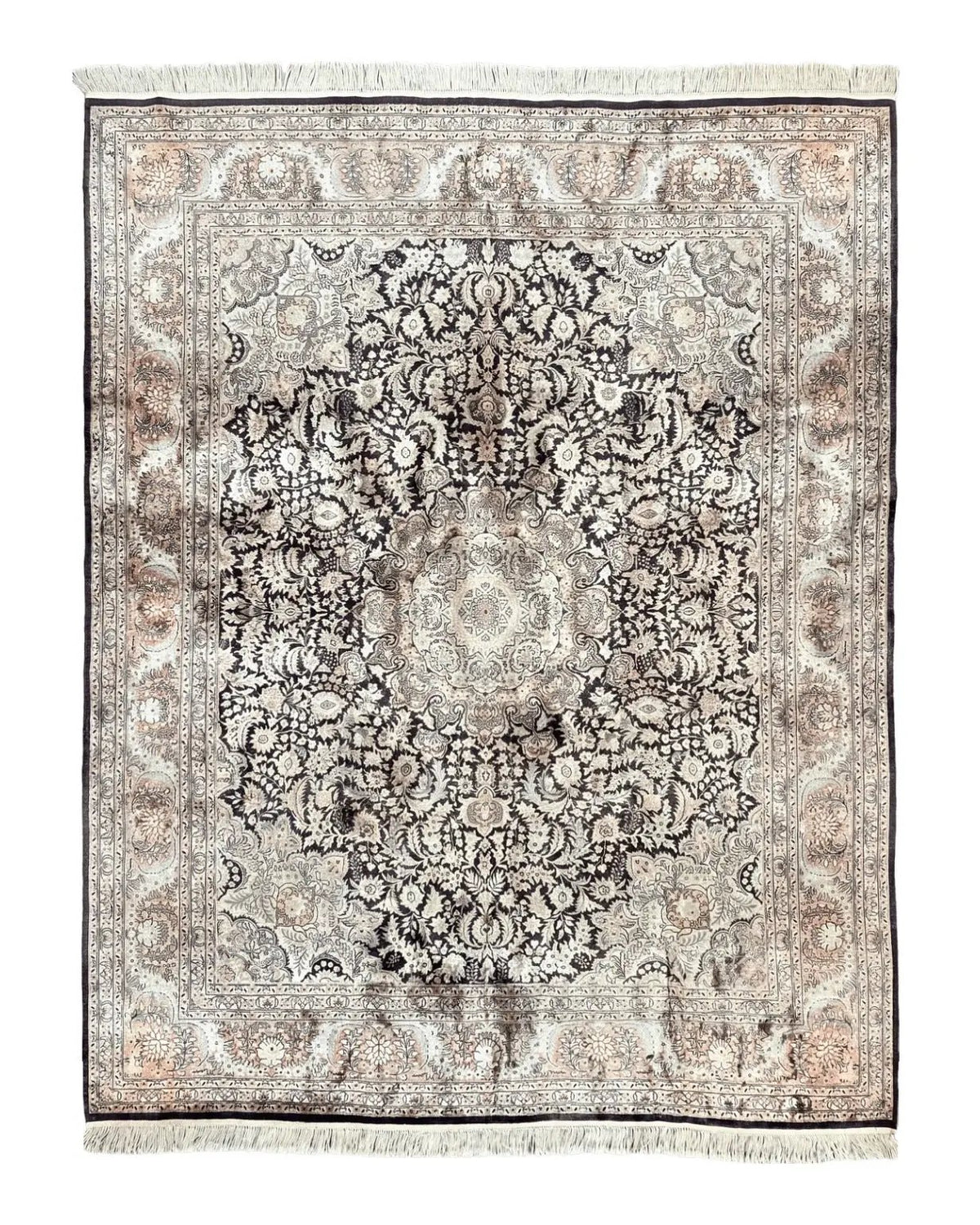 Silk Indian Kashmiri Rug 8x10, Floral Medallion, Indo Persian Carpet, Handmade Vintage Silk Rug by Jewel Rugs