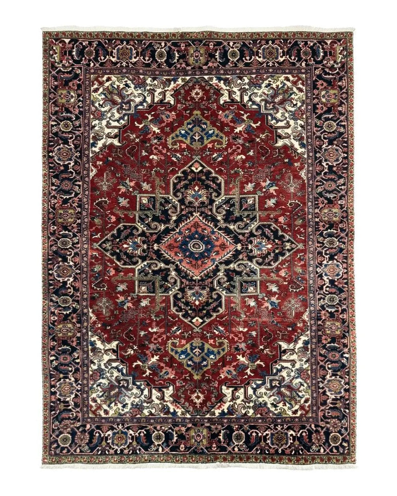 Antique Persian Heriz Rug 8x11, Geometric Tribal Wool Carpet, Brick Red by Jewel Rugs