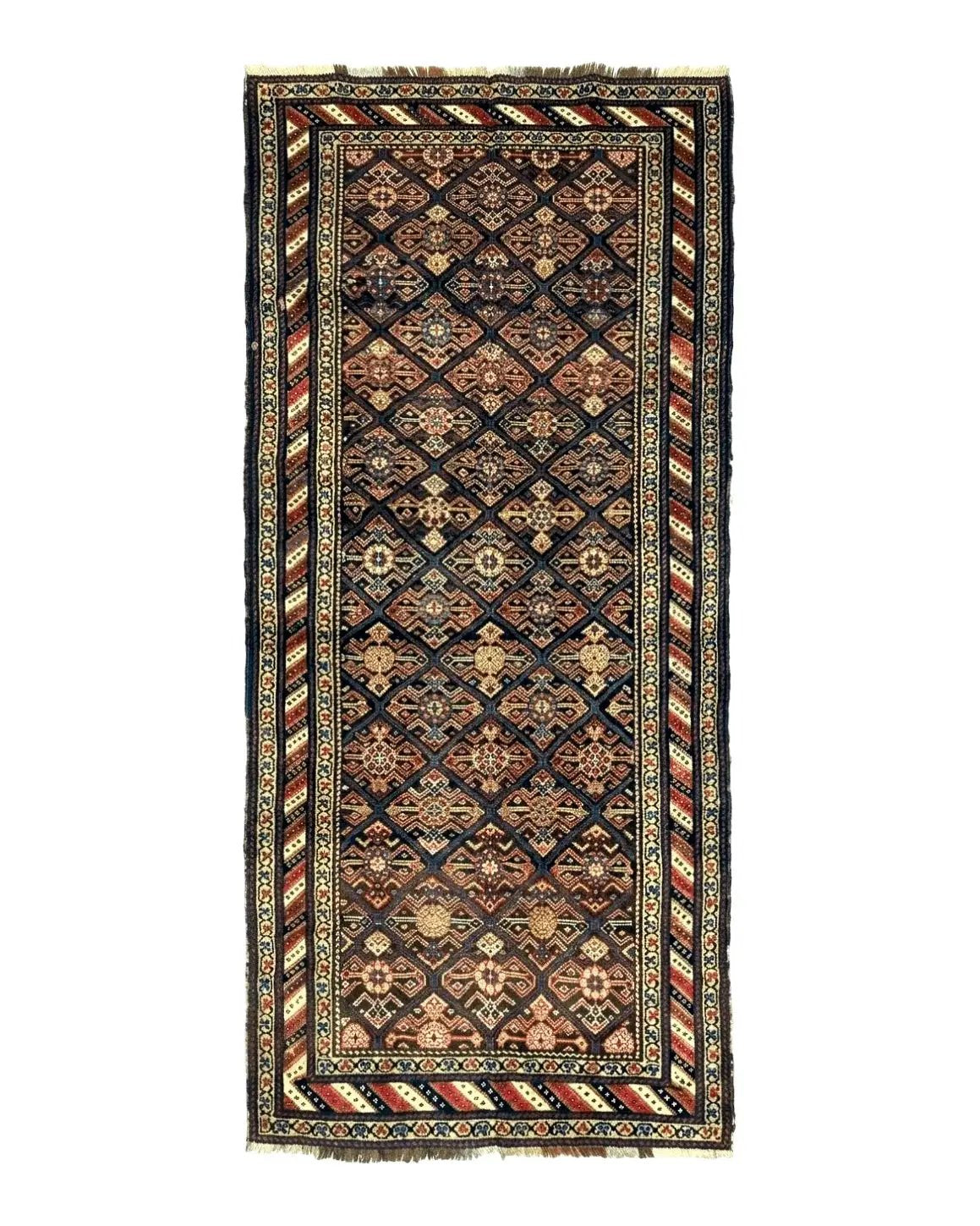 Antique Persian Wide Runner Rug 4x9, Kurdish Rug, Panel Design, Rainbow Border, Rare Tribal Rug by Jewel Rugs