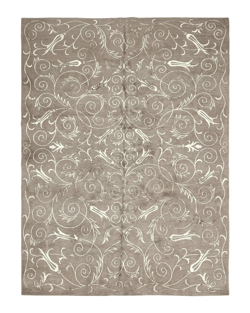 Tibetan Rug 9x12 Wool and Silk Beige Modern Handmade Carpet by Jewel Rugs