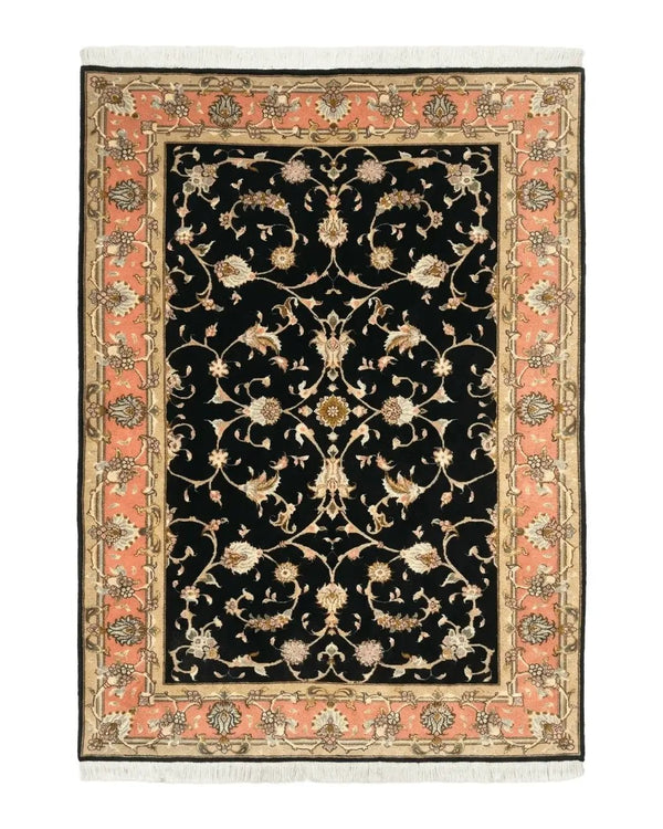 Persian Tabriz Rug 3x5 Black and Salmon Floral Fine Handmade 360 KPSI