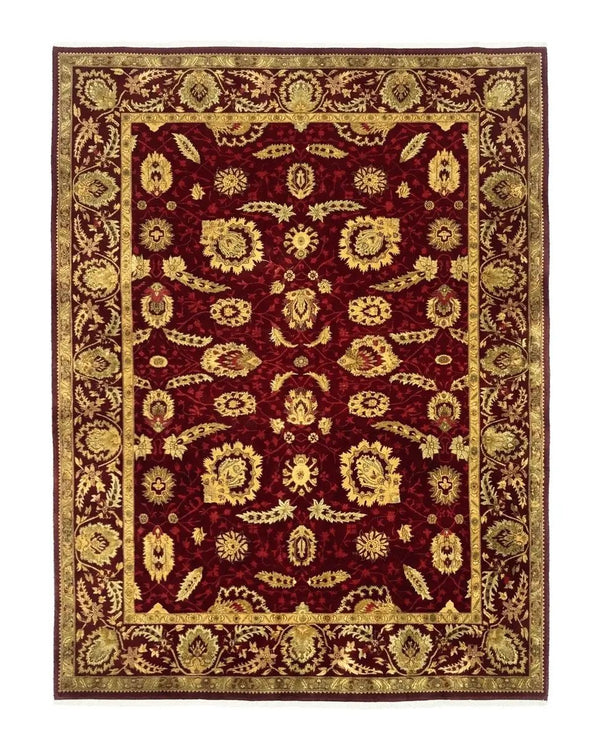 Indo Mahal Rug 9x12, Allover Pattern, Dark Red, Traditional Wool Area Rug