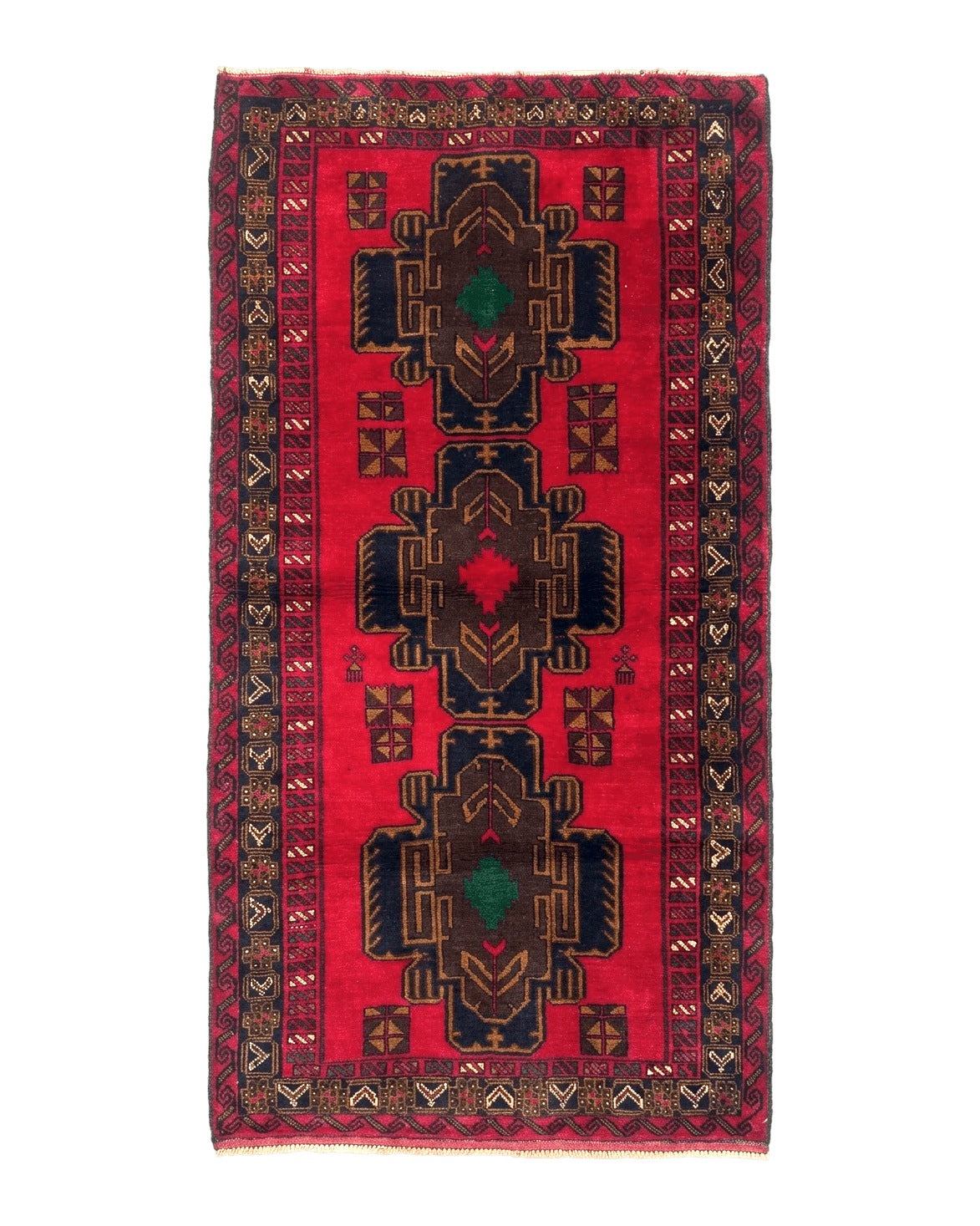 Red Afghan Balouch Rug 4x7, Triple Medallions, Handmade, New by Jewel Rugs