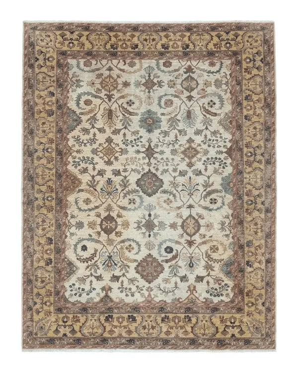 Egyptian Rug 9x12, Mahal Sultanabad Carpet, Handmade Wool Rug, Oatmeal Color