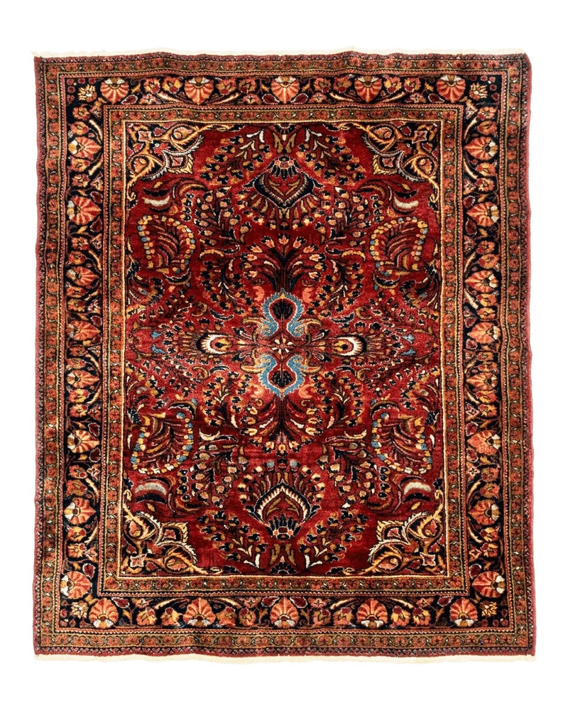 Persian Lilihan Rug 5x6, Red, Floral, Antique Persian Carpet by Jewel Rugs