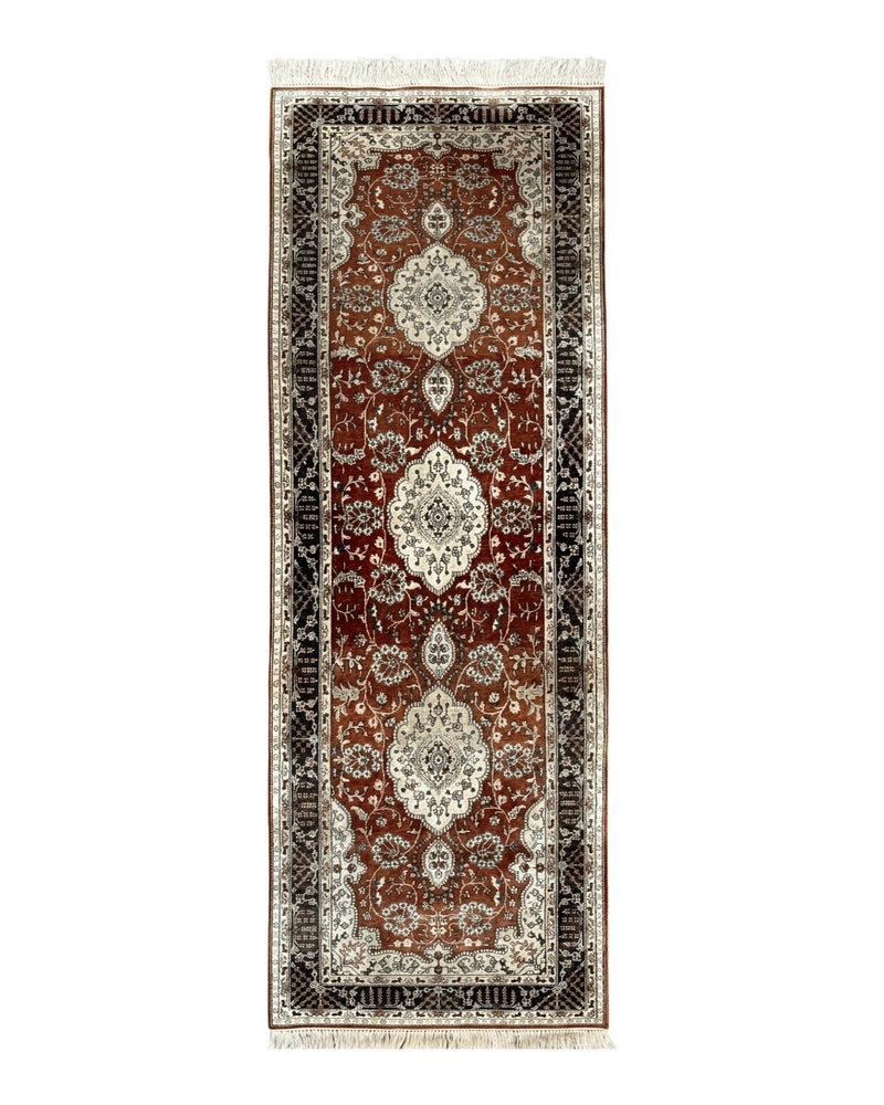 Turkish Silk Narrow Runner Rug 2 x 5.8, Very Fine 340 KPSI, Floral Medallions, Red by Jewel Rugs