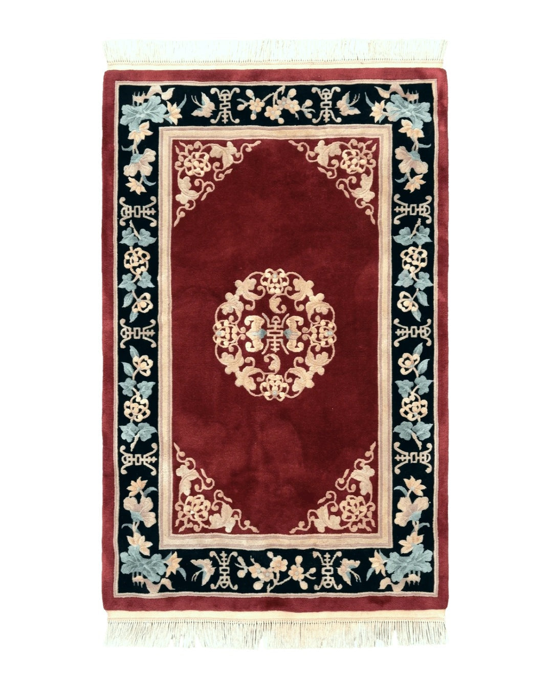 Dark Red Chinese Wool Rug 4x6, Chinese 90 Line Rug, Carving Rug, Handmade, Pair B by Jewel Rugs