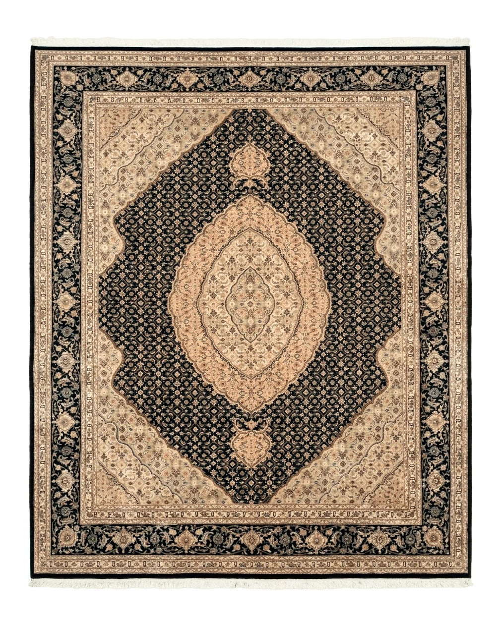 Sino Persian Rug 8x10, Herati Mahi Pattern, Fine 170 KPSI, Black, Wool and Silk Highlights by Jewel Rugs