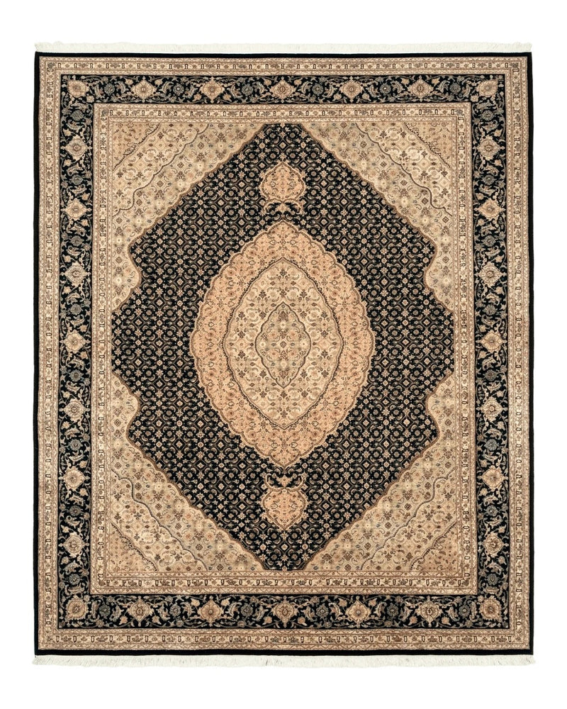 Sino Persian Rug 8x10, Herati Mahi Pattern, Fine 170 KPSI, Black, Wool and Silk Highlights by Jewel Rugs