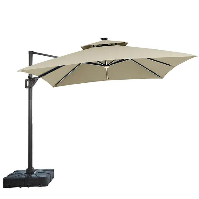 Aurora - 10 Ft Square Umbrella w/ Double Top w/ LED Light + 37" Large Base by Unique Piece Furniture