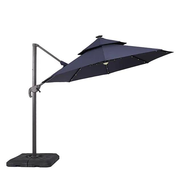 Nuti - 10 Ft Round Umbrella w/ LED Light + 37" Large Base by Unique Piece Furniture