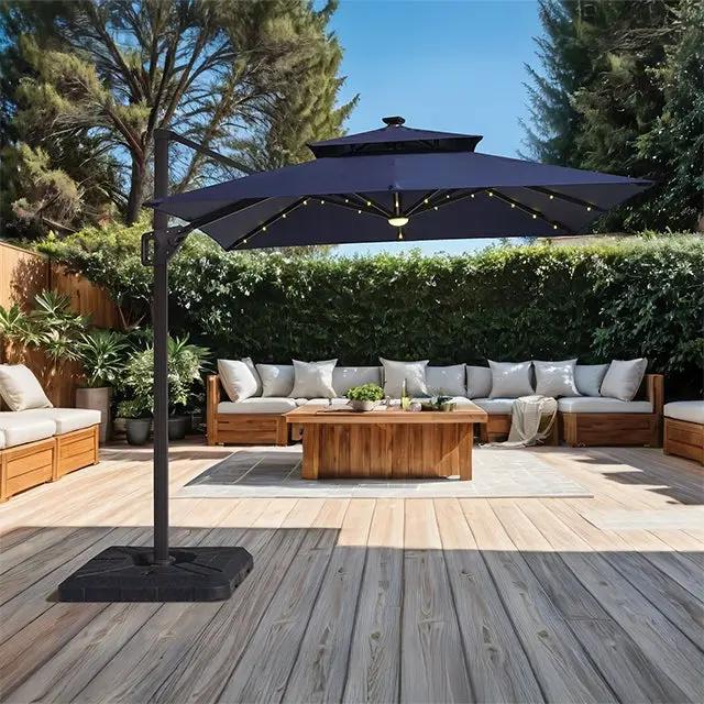 Xico - 8 Ft Square Umbrella w/ Double Top w/ LED Light + 37" Large Base by Unique Piece Furniture