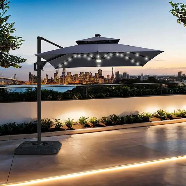 Xico - 8 Ft Square Umbrella w/ Double Top w/ LED Light + 37" Large Base by Unique Piece Furniture