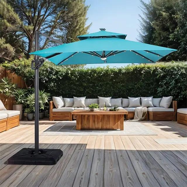 Xico - 8 Ft Square Umbrella w/ Double Top w/ LED Light + 37" Large Base by Unique Piece Furniture
