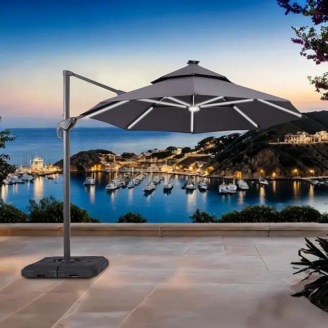 Fera - 10 Ft Round Umbrella w/ LED Bulb + 37" Large Base by Unique Piece Furniture