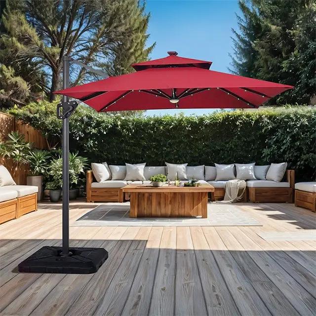 Xico - 8 Ft Square Umbrella w/ Double Top w/ LED Light + 37" Large Base by Unique Piece Furniture