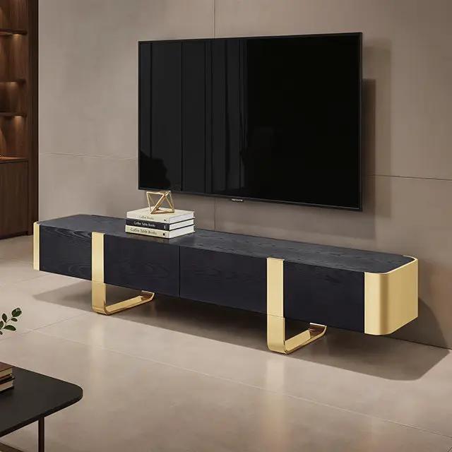 Leknes - TV Stand Black w/ Gold Frame by Unique Piece Furniture