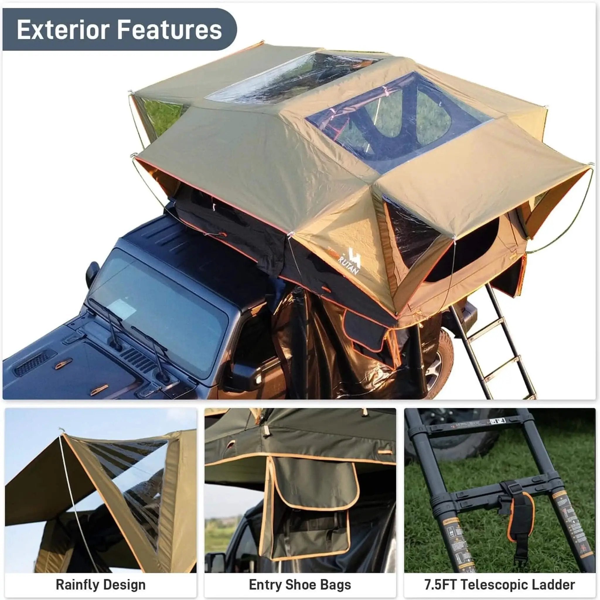 Naturnest Andromeda Green Soft-Shell Rooftop Tent With Large Panoramic Skylight & YKK Doors (SAK50612) by SAKSBY WHOLESALE