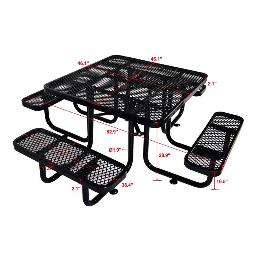 Large 46-Inch Stylish Square Steel Picnic Table W/ Thermoplastic Coating & Umbrella Hole (SAK90547) by SAKSBY WHOLESALE