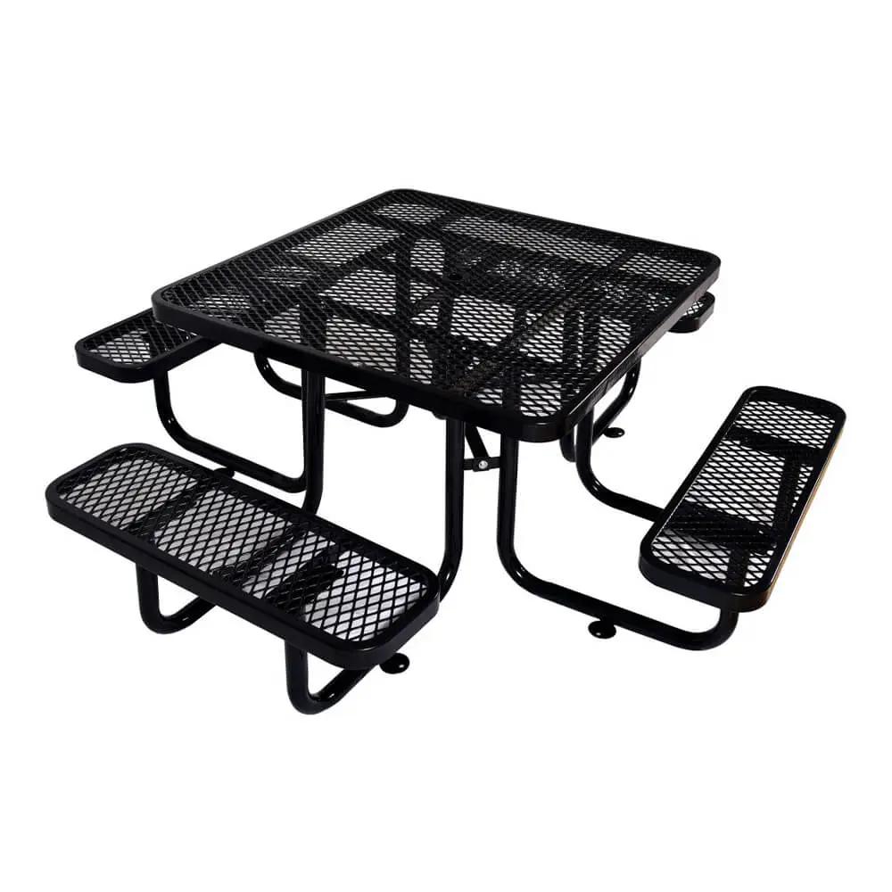 Large 46-Inch Stylish Square Steel Picnic Table W/ Thermoplastic Coating & Umbrella Hole (SAK90547) by SAKSBY WHOLESALE