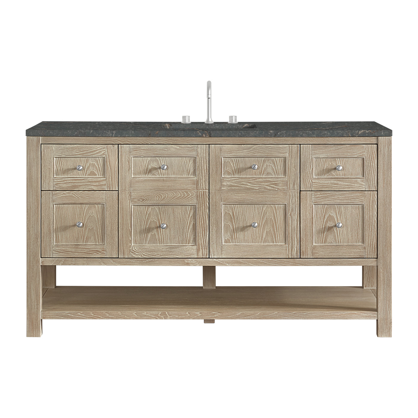 James Martin Breckenridge 60" Single Bathroom Vanity, Whitewashed Oak with Parisien Bleu (FreePower) countertop