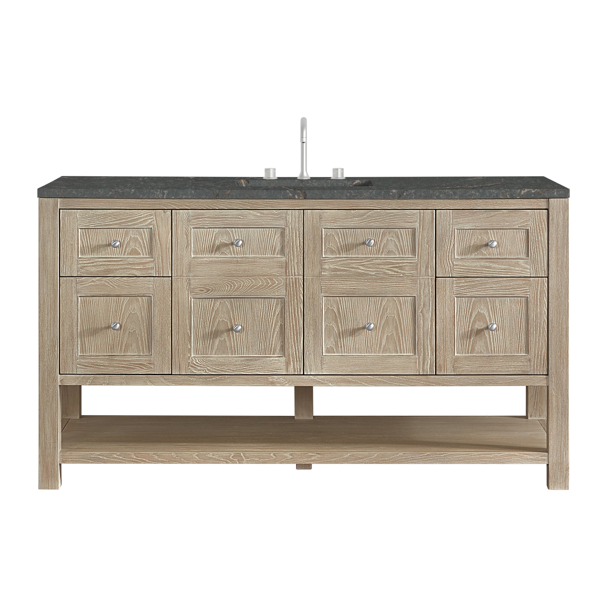 James Martin Breckenridge 60" Single Bathroom Vanity, Whitewashed Oak with Parisien Bleu (FreePower) countertop