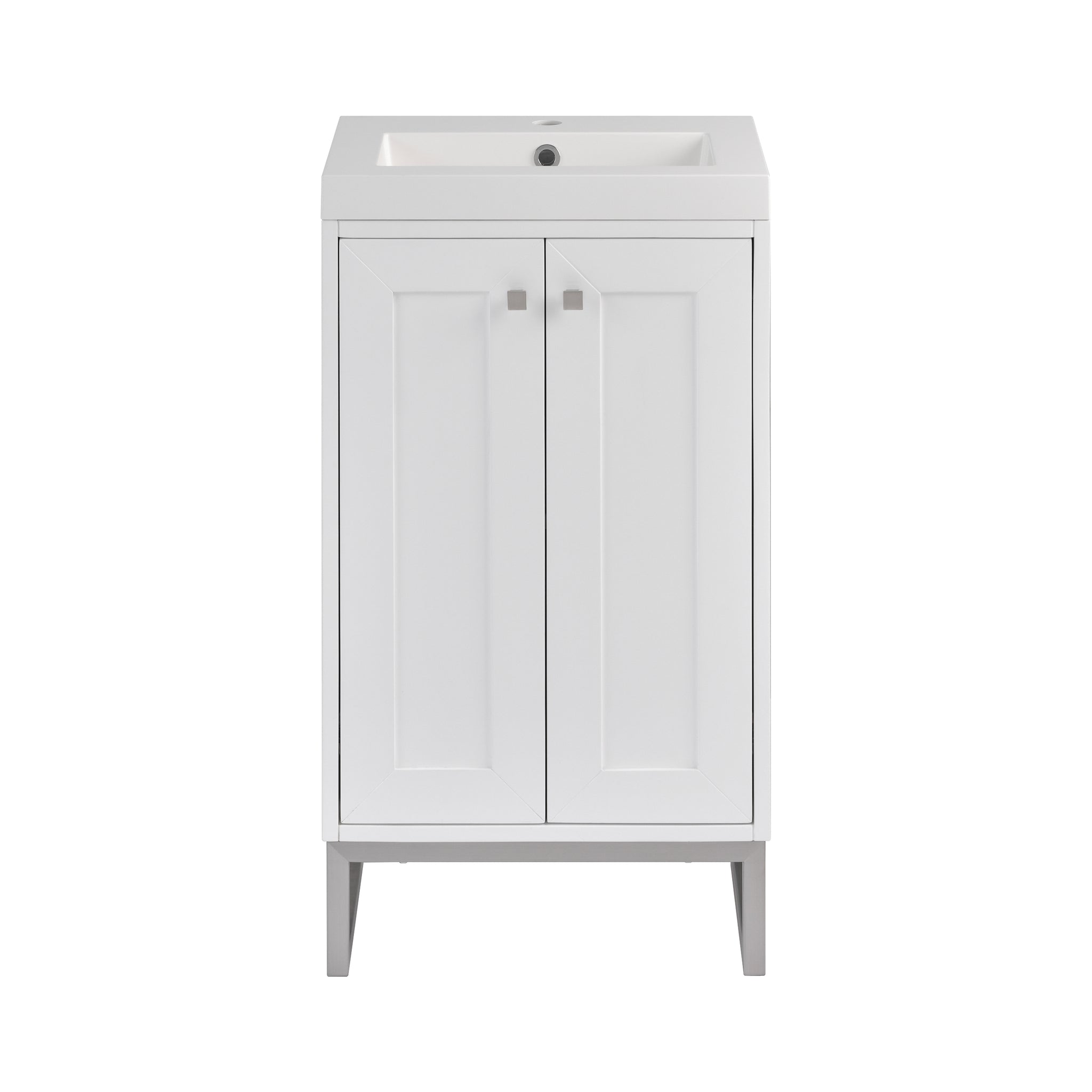 James Martin Chianti 20" Single Bathroom Vanity, Glossy White with White Glossy (Brushed Nickel) countertop