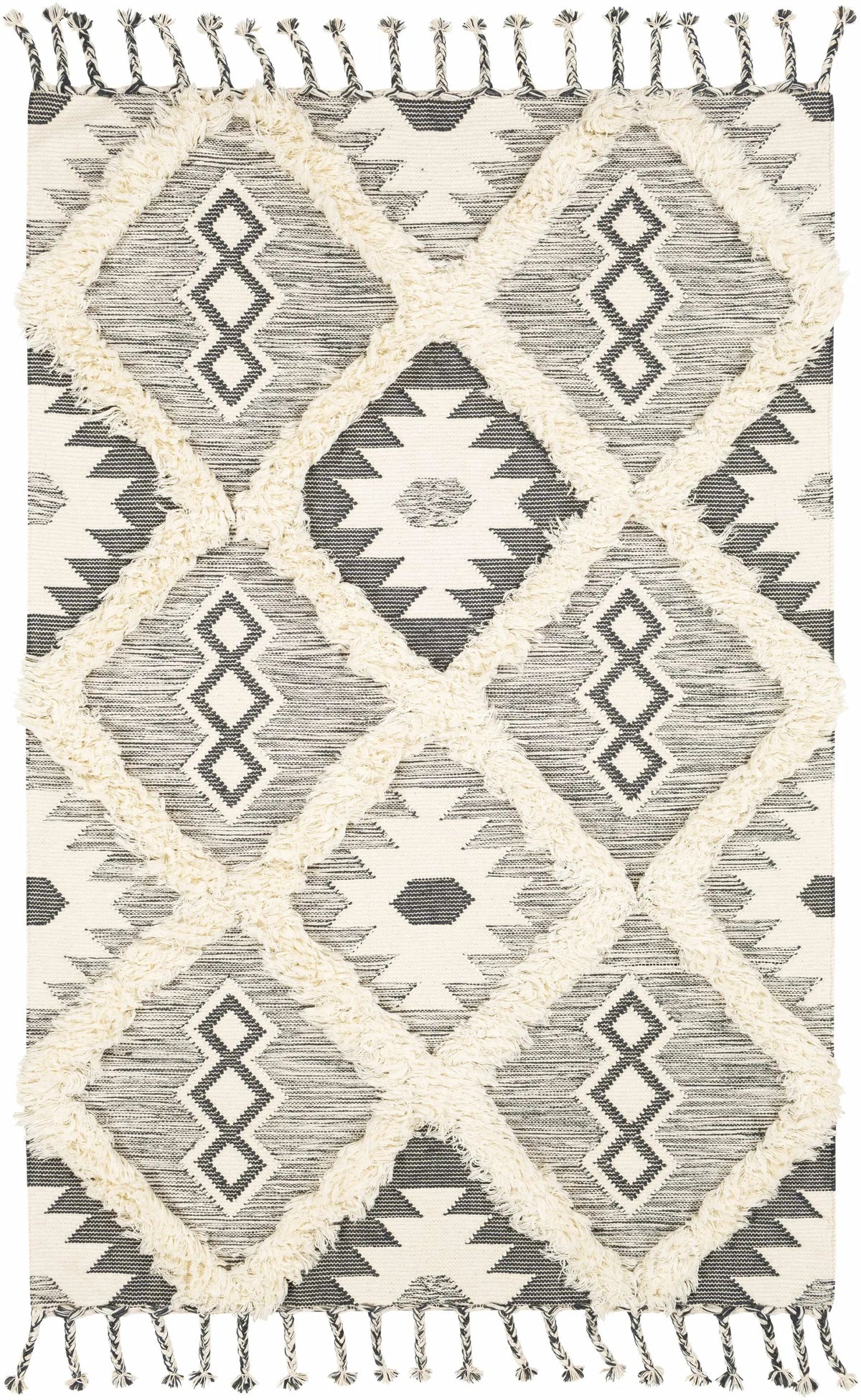 Sultan Charcoal/Beige Tribal Tassel Wool Rug - Clearance, photo 9 of 10
