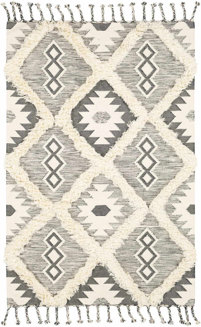 Sultan Charcoal/Beige Tribal Tassel Wool Rug - Clearance by Boutique Rugs