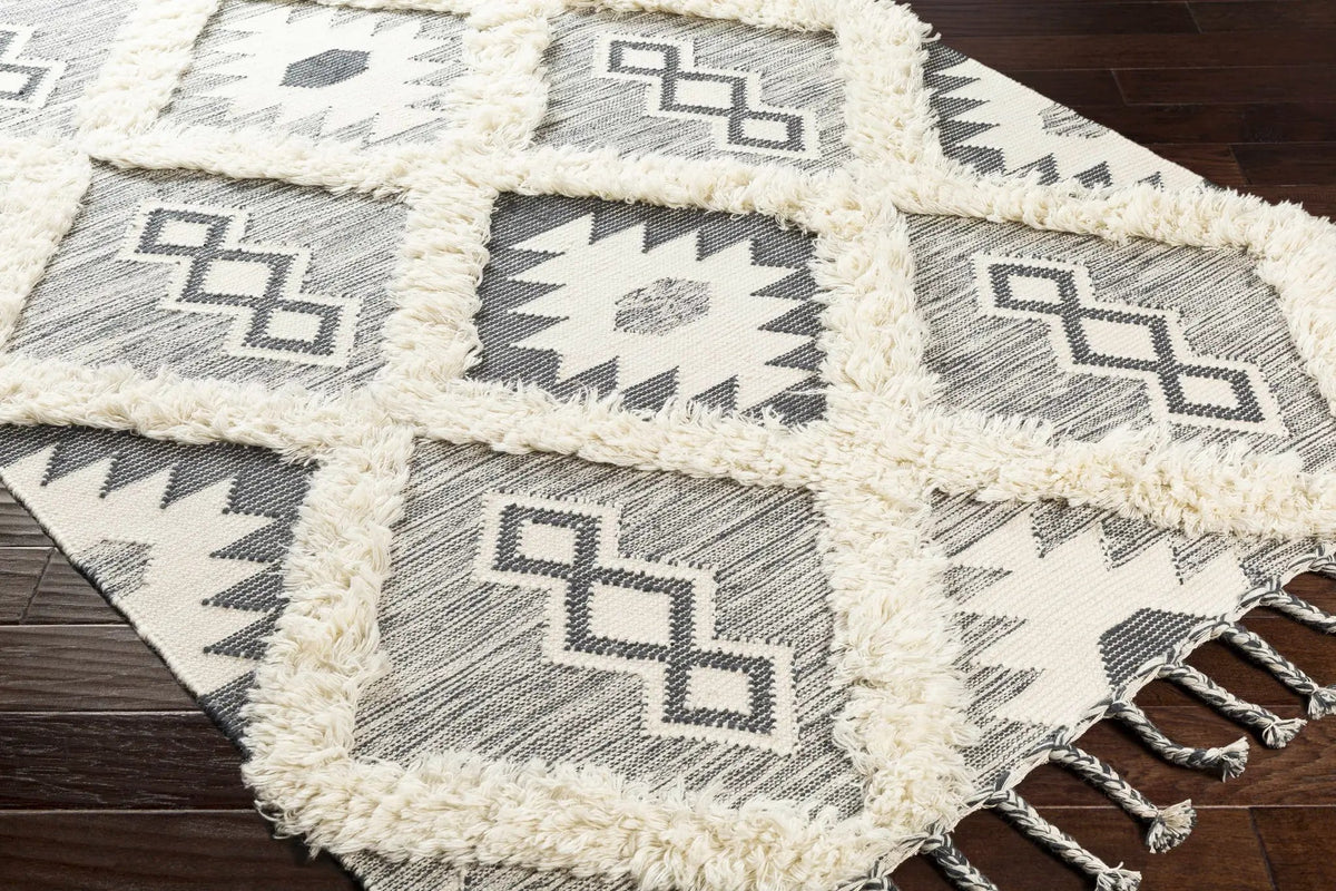 Sultan Charcoal/Beige Tribal Tassel Wool Rug - Clearance, photo 4 of 10