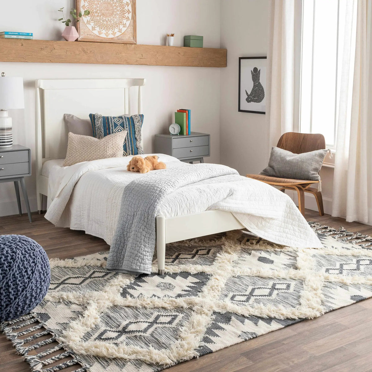 Sultan Charcoal/Beige Tribal Tassel Wool Rug - Clearance, installed in a room 2