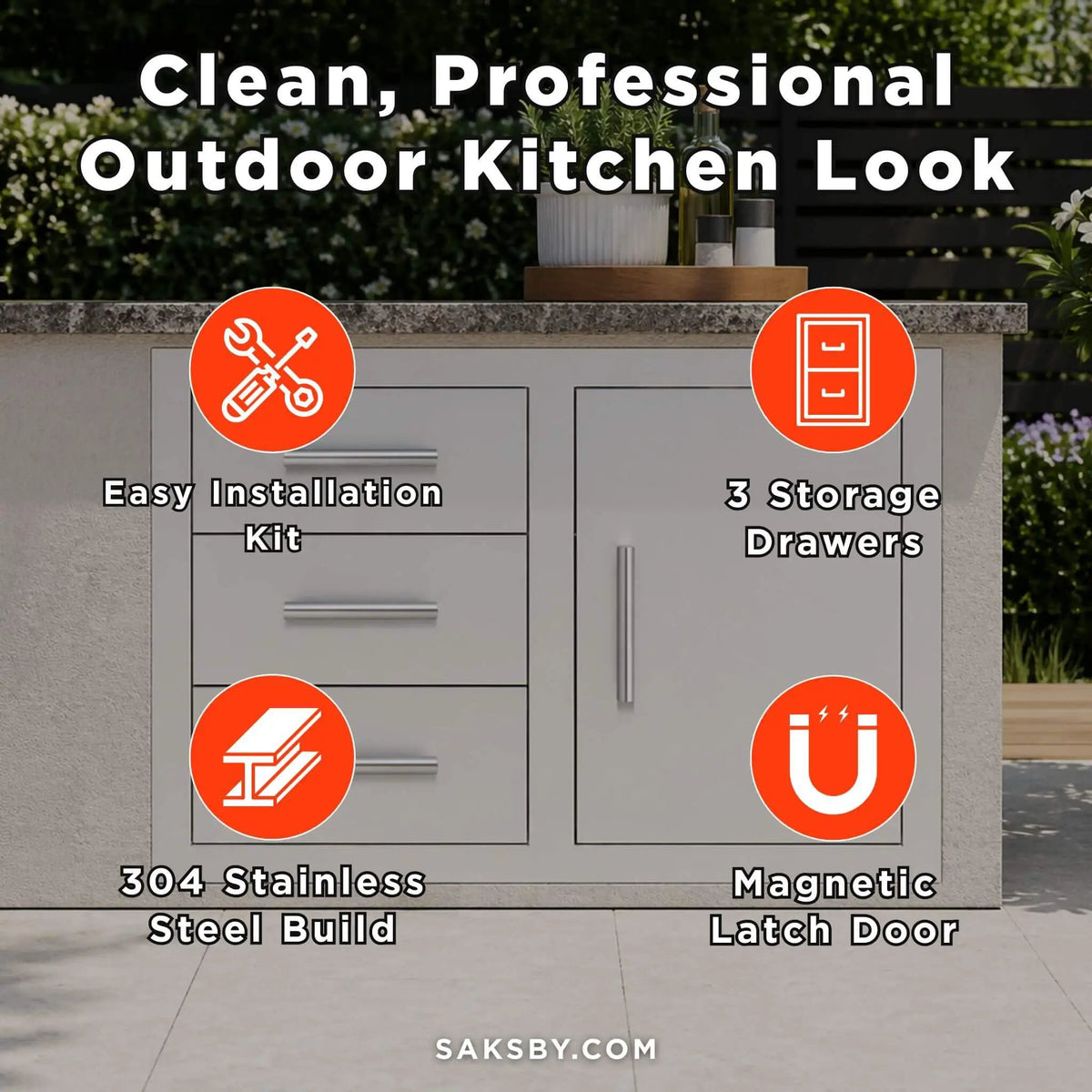 Summerset 33-Inch Stainless Steel Flush Mount Triple Drawer And Access Door Combo [DC3-33] (SAK92847) by SAKSBY WHOLESALE