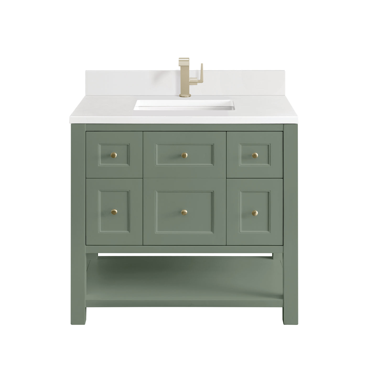 James Martin Breckenridge 36" Single Bathroom Vanity, Smokey Celadon with White Zeus (Single Hole, with Backsplash) countertop