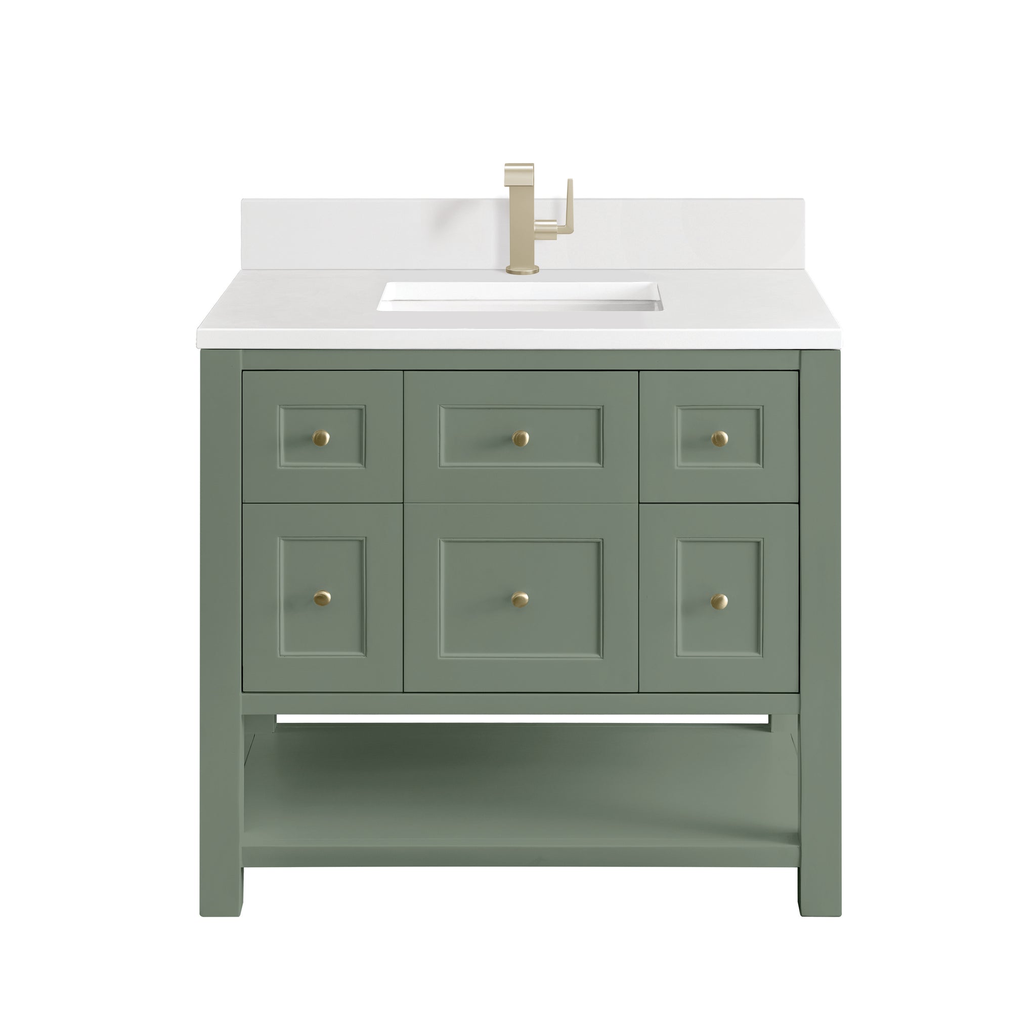 James Martin Breckenridge 36" Single Bathroom Vanity, Smokey Celadon with White Zeus (Single Hole, with Backsplash) countertop