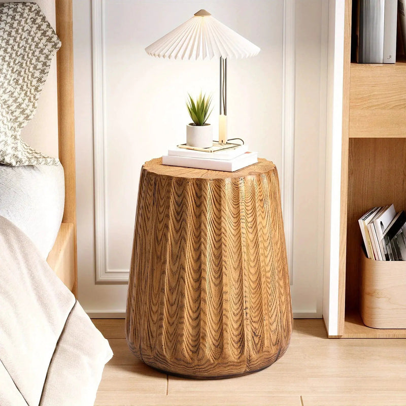 Sunbury Round Faux Wood Side Table – Modern Farmhouse Indoor & Outdoor Accent Table by House Of Avana
