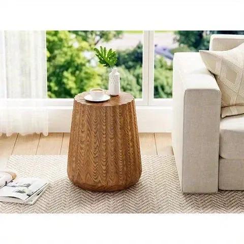 Sunbury Round Faux Wood Side Table – Modern Farmhouse Indoor & Outdoor Accent Table by House Of Avana