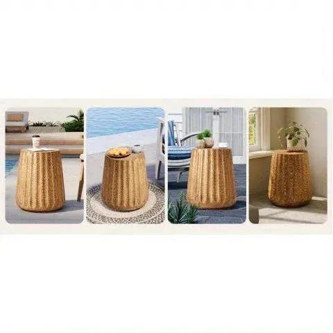 Sunbury Round Faux Wood Side Table – Modern Farmhouse Indoor & Outdoor Accent Table by House Of Avana