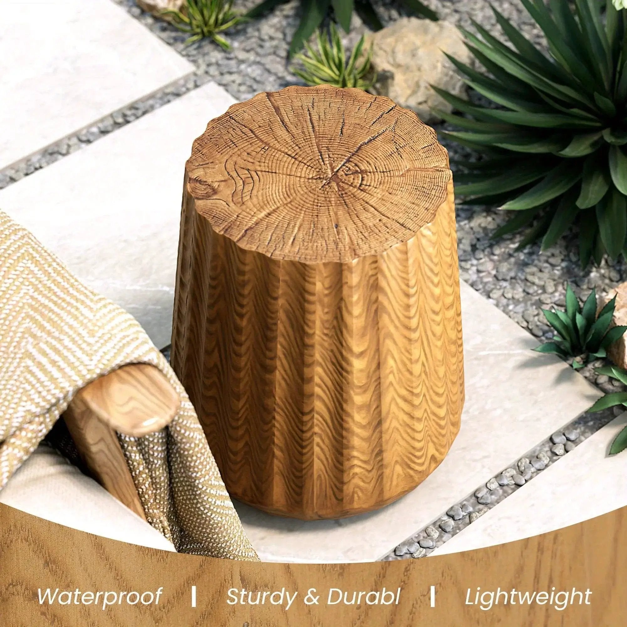 Sunbury Round Faux Wood Side Table – Modern Farmhouse Indoor & Outdoor Accent Table by House Of Avana