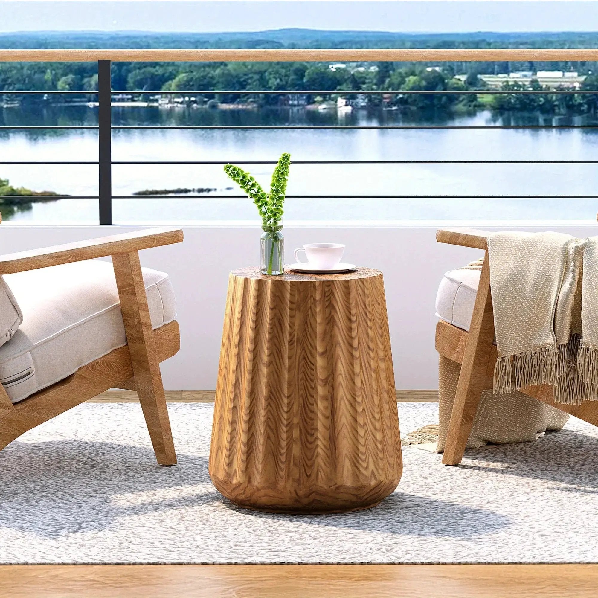 Sunbury Round Faux Wood Side Table – Modern Farmhouse Indoor & Outdoor Accent Table by House Of Avana