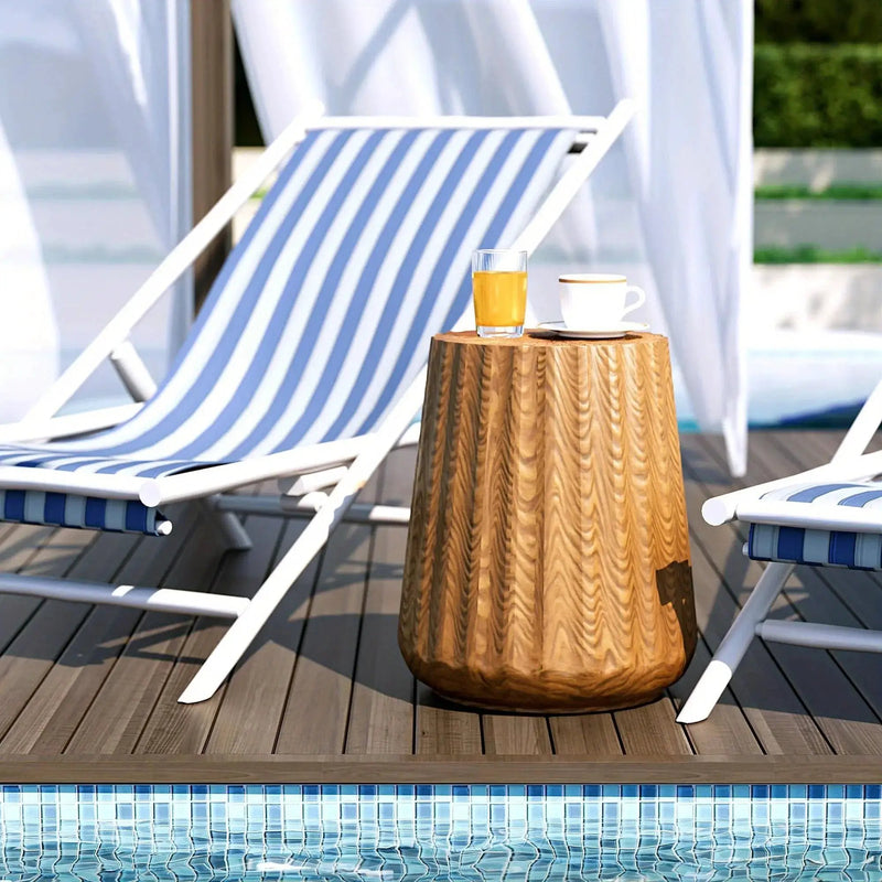 Sunbury Round Faux Wood Side Table – Modern Farmhouse Indoor & Outdoor Accent Table by House Of Avana