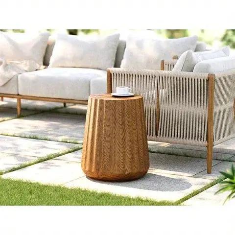 Sunbury Round Faux Wood Side Table – Modern Farmhouse Indoor & Outdoor Accent Table by House Of Avana