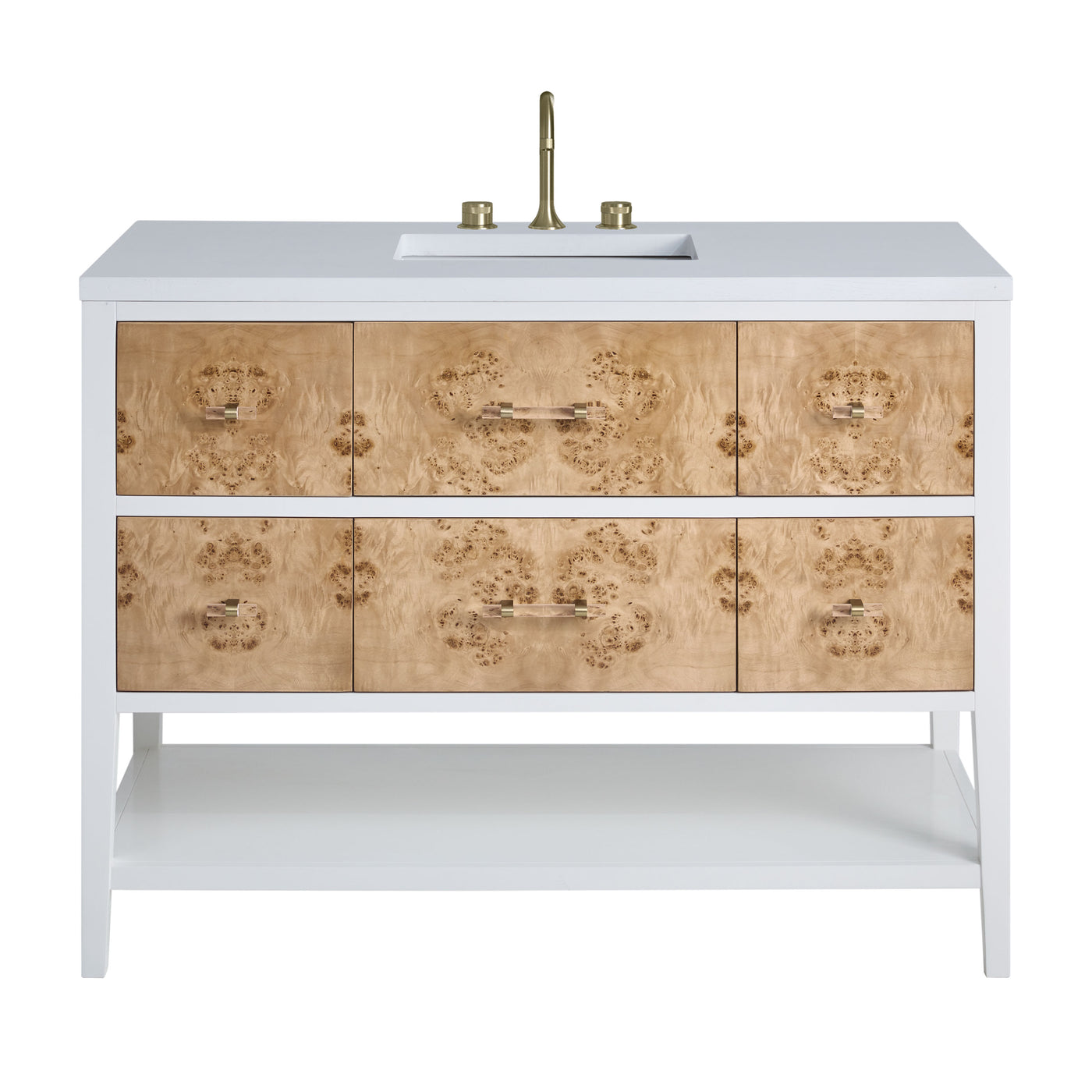 James Martin Olena 48" Single Bathroom Vanity, Polished White and Light Mappa Burl with White Zeus countertop
