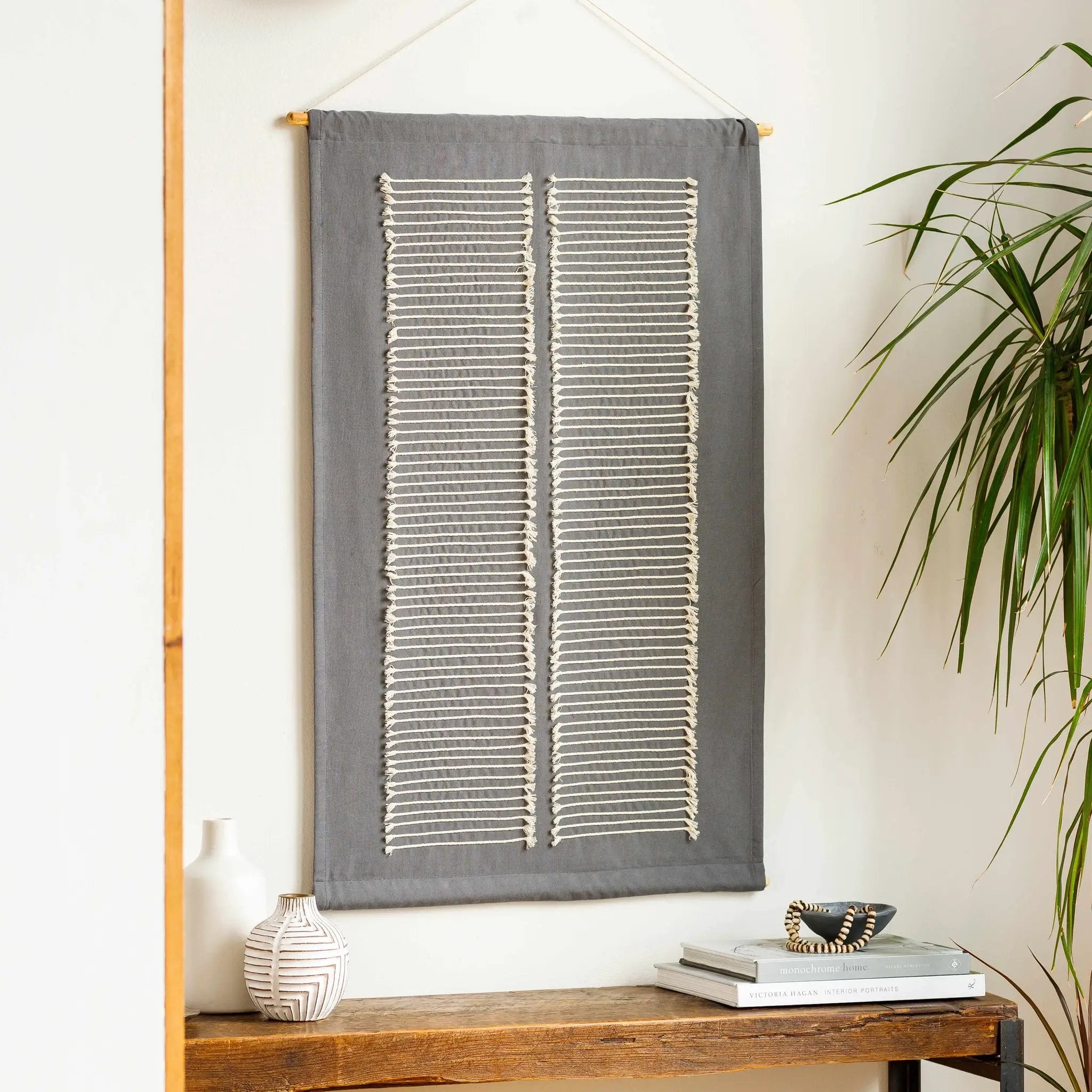 Olmitz Black-Beige Modern Geometric Wall Hanging by Boutique Rugs