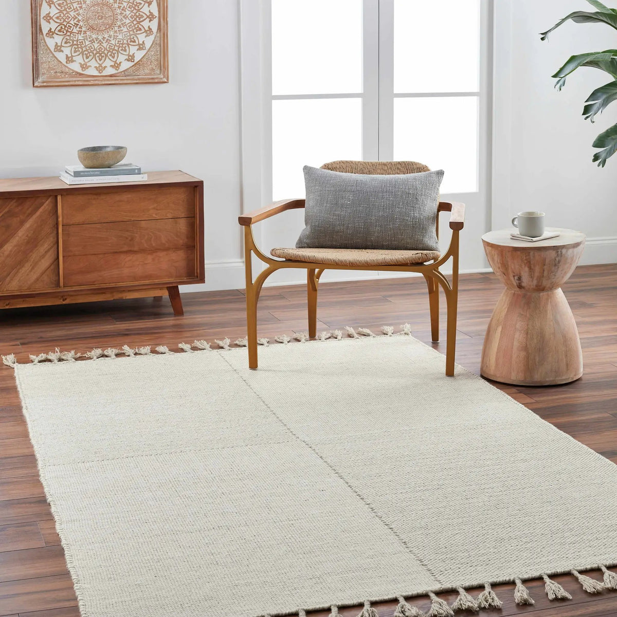 Abhay Cream Wool Area Rug - Clearance, installed in a room
